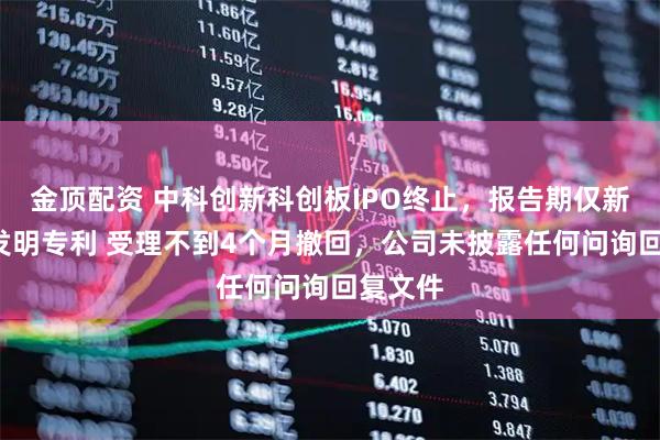 金顶配资 中科创新科创板IPO终止，报告期仅新增1项发明专利 受理不到4个月撤回，公司未披露任何问询回复文件